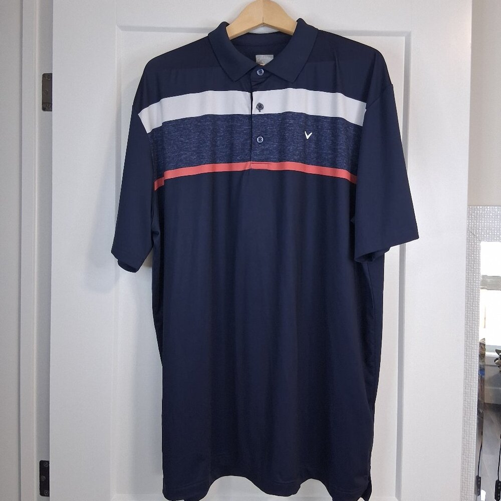 Callaway Men’s Opti Dri Performance Golf Polo Blue With Stripes Men's XL
